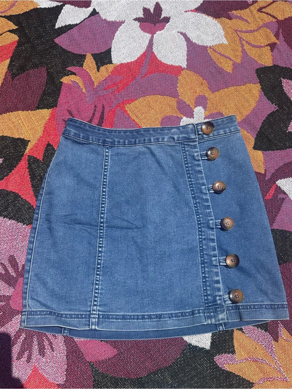 Free People Blue Denim Side-Button Mini Skirt